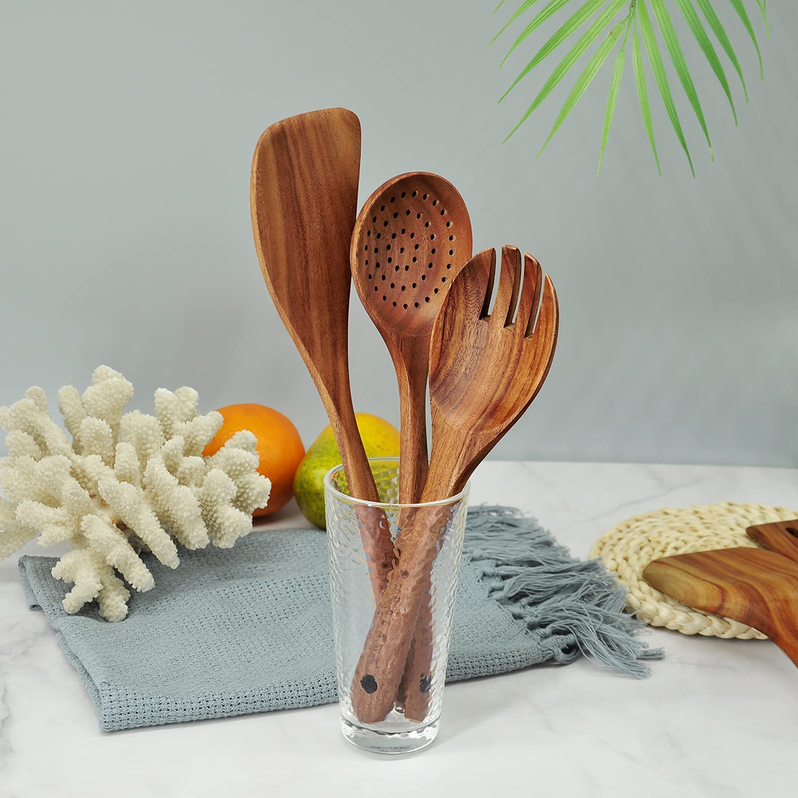 BOKALAKA premium wooden utensils set - handcrafted teak and bamboo cooking tools collection